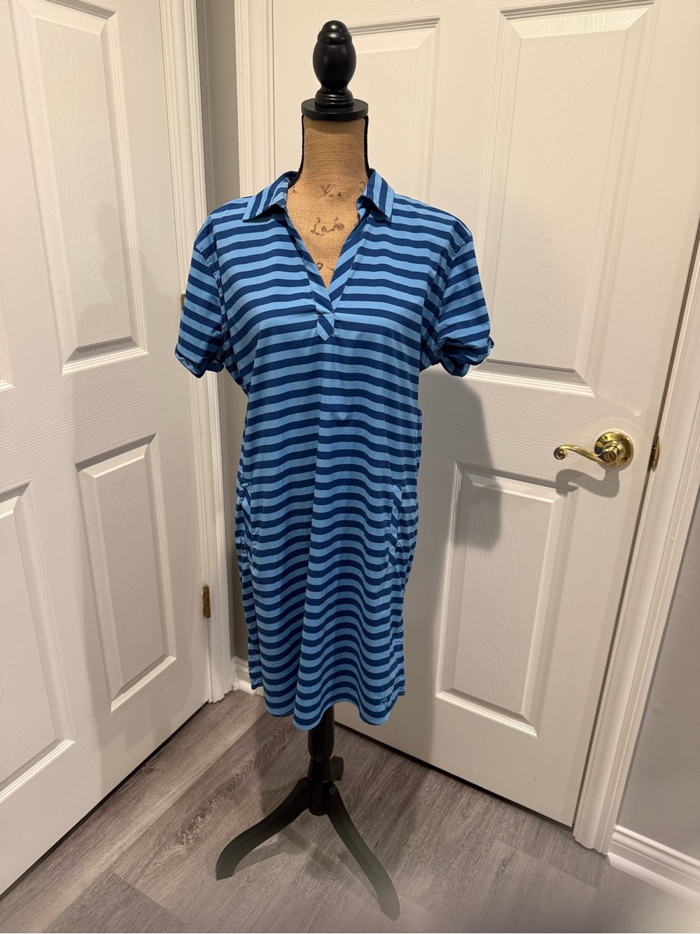 Southern Tide Women’s Navy and Light Blue Striped Polo Shirt